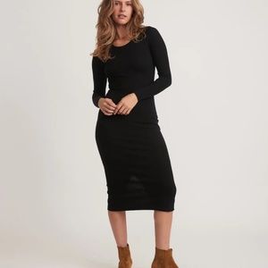 Marine Layer Lexi Rib Long Sleeve Midi Dress in Black (Size S)